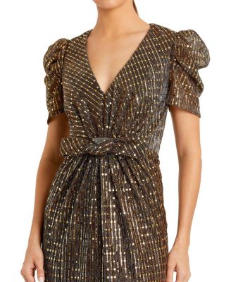 Bow Waist Metallic Gown