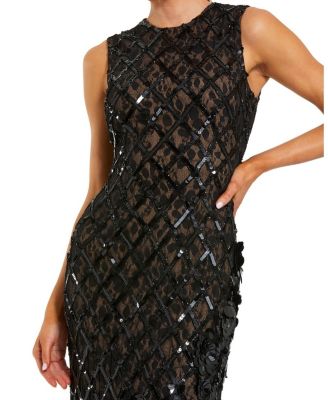 Sleeveless Beaded Sequin Mesh Mermaid Gown