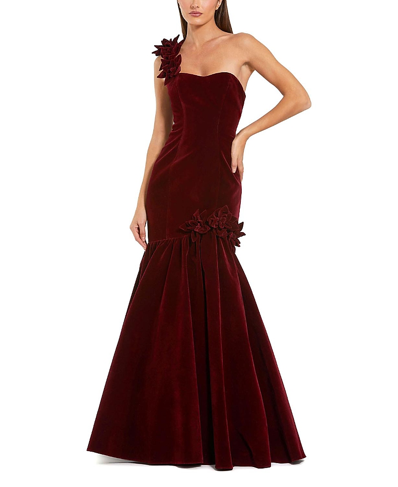 Mac Duggal Beaded High Neck Lace Mesh Sleeveless Column Gown In Burgundy