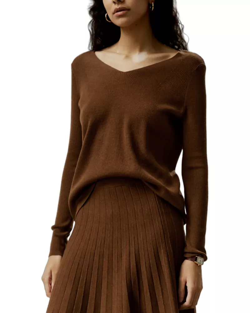 Lilysilk V-Neck Ultra-Fine Merino Wool Sweater