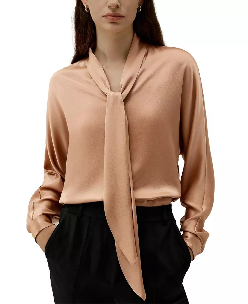 Lilysilk Bat Sleeve Silk Top with Adjustable Neck Tie