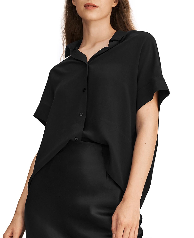 Lilysilk Casual Short Sleeves Loose Silk Shirt In Black