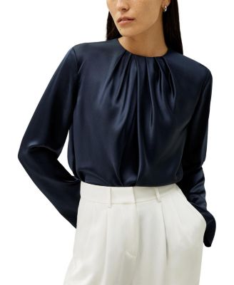 Silk Ruched-Neck Top