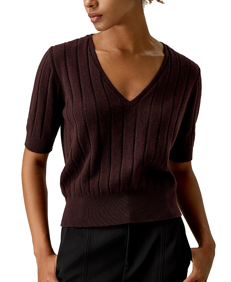 Lilysilk V-neck Cashmere T-shirt In Brown