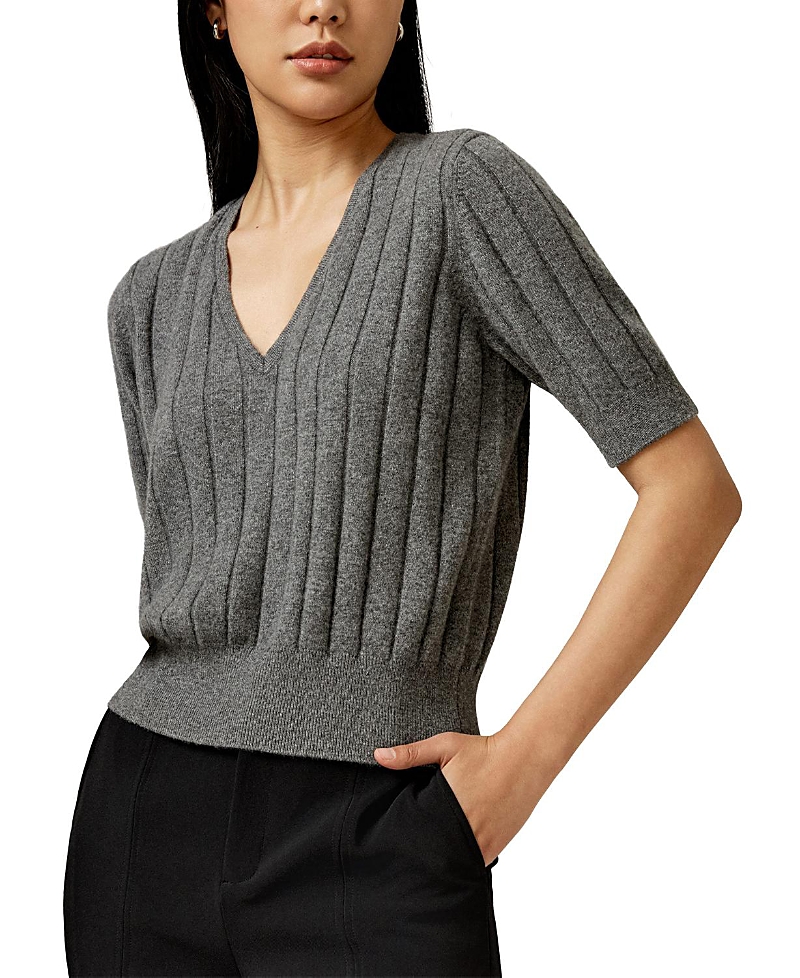 Lilysilk V-neck Cashmere T-shirt In Gray