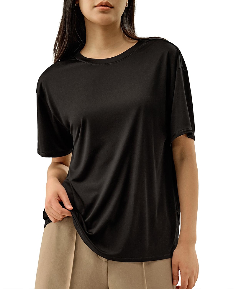 Lilysilk Oversized Silk Jersey Tee In Black