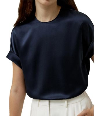 Obliuque Sleeves Round Neck Silk Tee