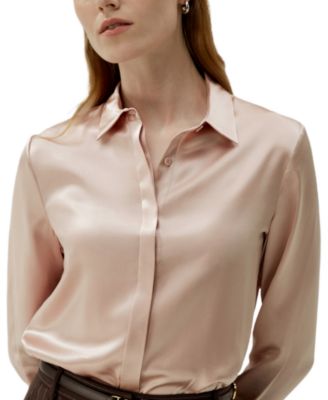 Women's Basic Concealed Placket Silk Shirt