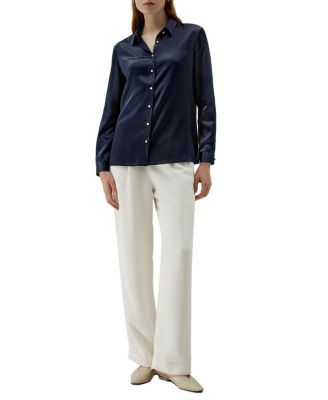 Classic Imitation Pearl Button Silk Shirt
