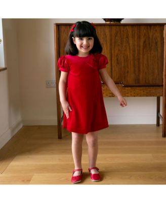 Girls' Red Satin Bow Velvet Dress - Little Kid, Big Kid