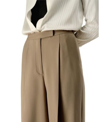 Silk-Wool Pleated Wide-Leg Trousers