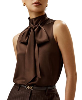 Sleeveless Tie-Neck Silk Blouse