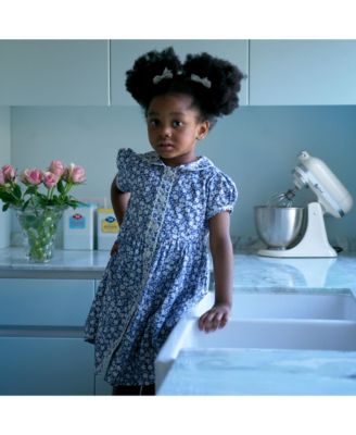 Girls' Blue Floral Button Front Dress - Little Kid, Big Kid