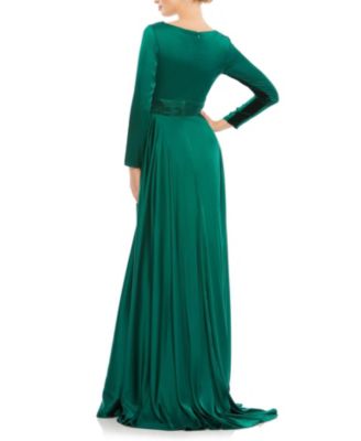 Long Sleeve Ruched A-Line Gown