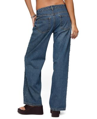 Esmay Studded Low Rise Blue-Washed Jeans