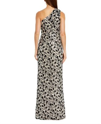Floral Sequin One Shoulder Column Gown With Slit