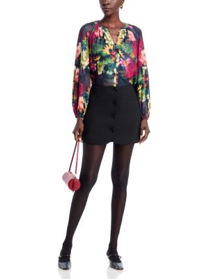 Floral Split Neck Button Down Blouse