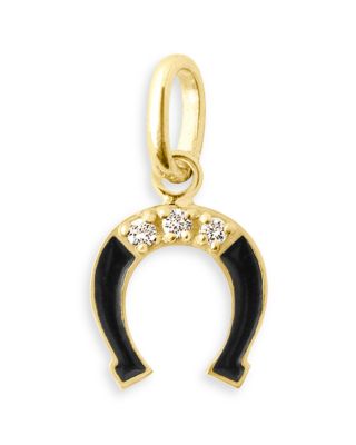 18K Yellow Gold Lucky Diamond Accent Black Resin Horseshoe Pendant