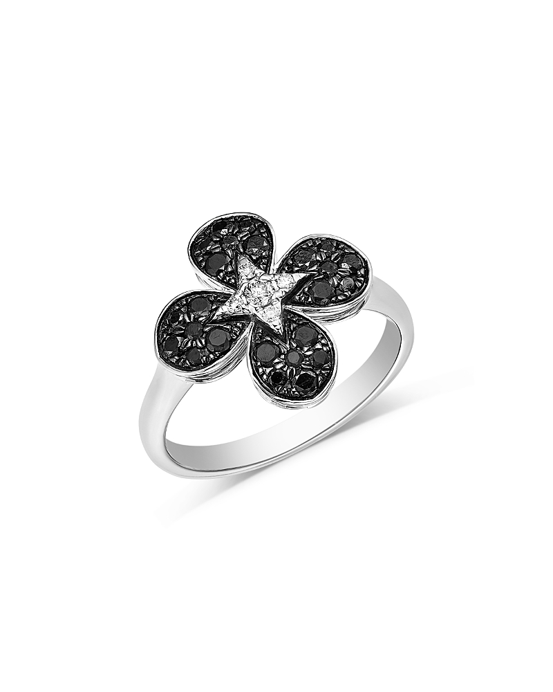 Bloomingdale's Fine Collection Black & White Diamond Clover Ring in 14K White Gold, 0.50 tcw