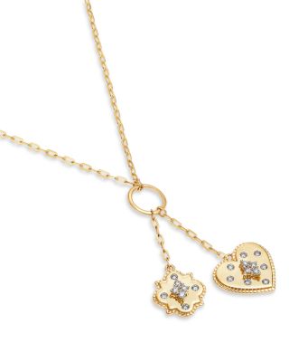 Diamond Heart & Clover Charm Necklace in 14K Yellow Gold, 0.25 tcw