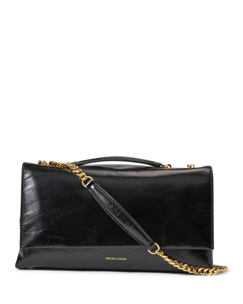 Veronica Beard Small Crinkle Leather Wedge Bag in Black