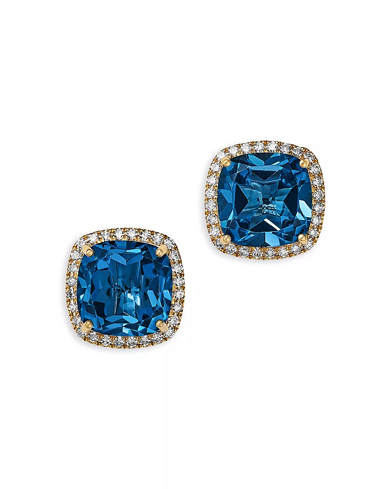 Bloomingdale's Fine Collection London Blue Topaz & Diamond Halo Stud Earrings in 14K Yellow Gold