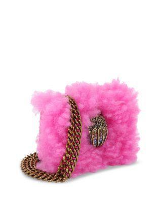 Kensington Micro Pink Fluffy Fabric & Leather Shoulder Bag