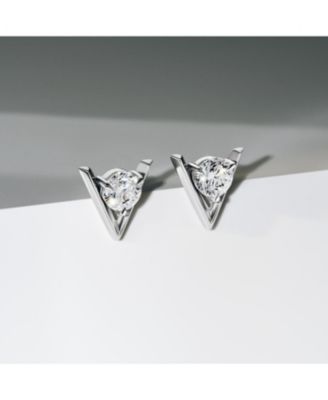  V Solitaire Studs in 14K White Gold, .50ctw Brilliant Round Lab Grown Diamonds