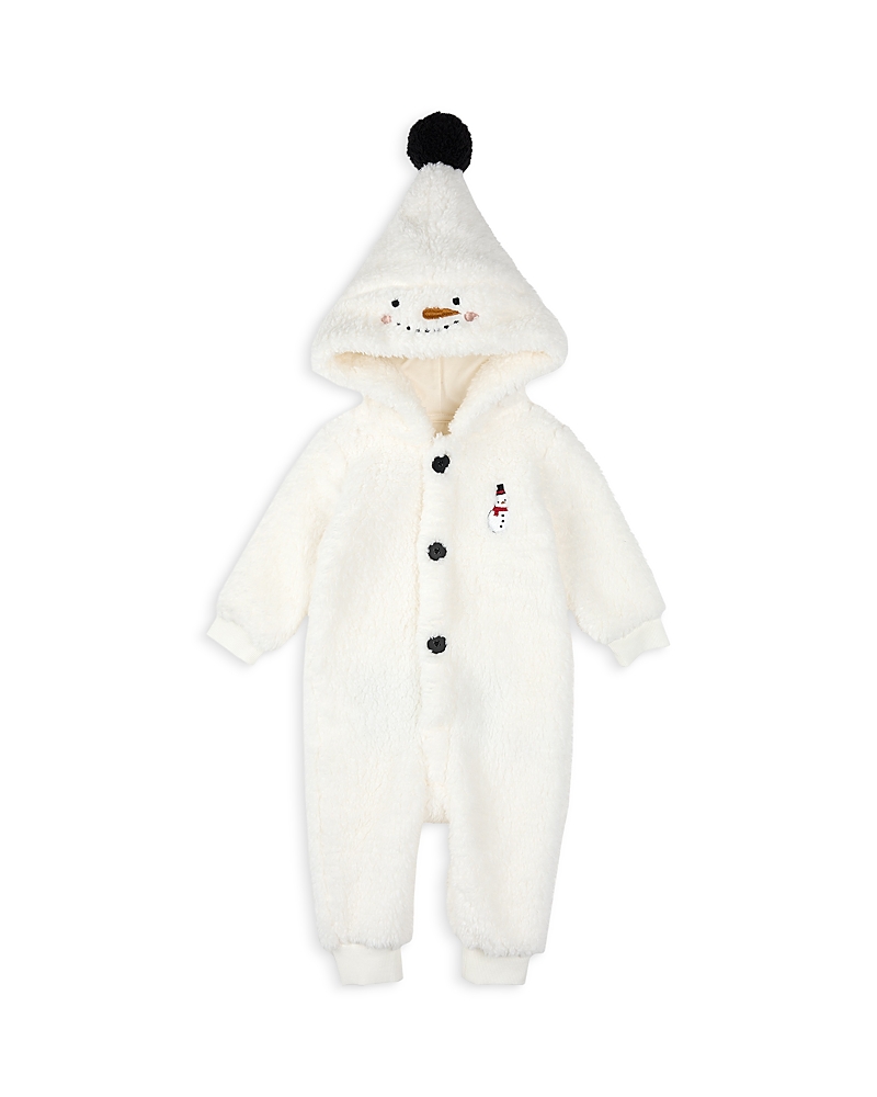 Firsts By Petit Lem Unisex Hooded Fleece Snowman Playsuit - Baby In White