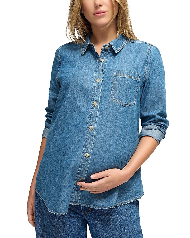 Ingrid & Isabel Button Down Denim Maternity Shirt In Blue