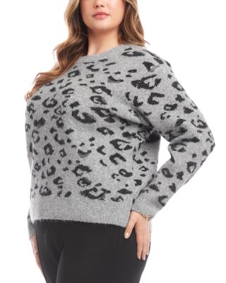 Plus Size Metallic Animal Print Crewneck Sweater