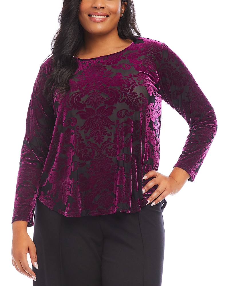 Karen Kane Long Sleeve Velvet Burnout Shirttail Top