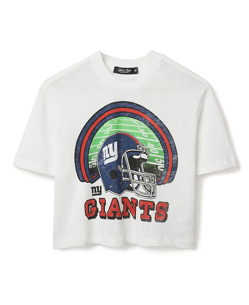 Junk Food Clothing Women's Nfl New York Giants Game Time Mock Neck Crop Tee In White