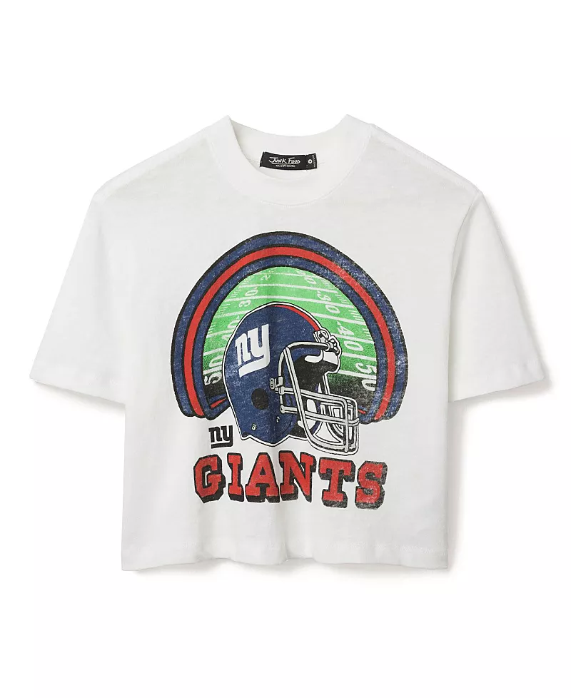 Junk Food Clothing Women's Nfl New York Giants Game Time Mock Neck Crop Tee