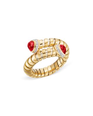 Ruby & Diamond Bypass Ring in Titanium & 18K Yellow Gold 