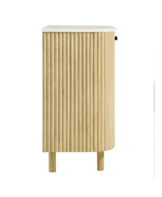 Caldera 33" Curved Solid Wood and Marble Accent Storage Cabinet