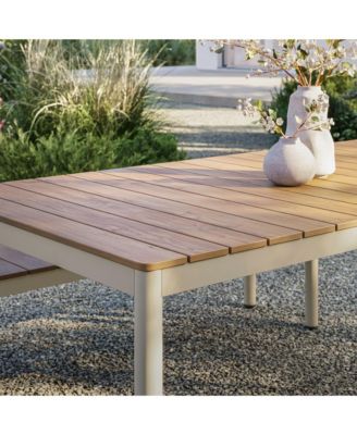 Finn 71" Outdoor Patio Aluminum Dining Table with Faux Wood Top