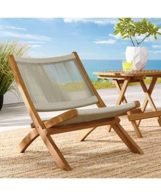 Vienna Outdoor Patio Teak and Rope Folding Accent Lounge Chair