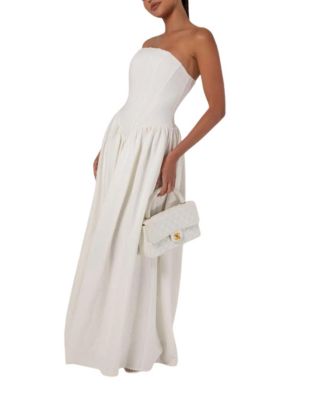 Strapless Corset Crepe Flare Maxi Dress