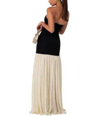 Strapless Cream Chiffon Maxi Dress