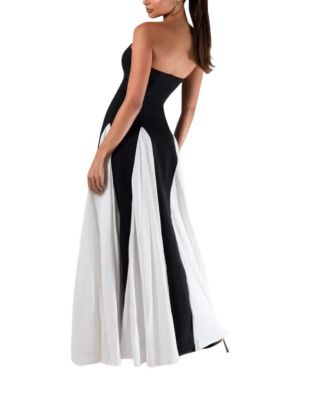 Strapless Colorblock Pleated Maxi Dress