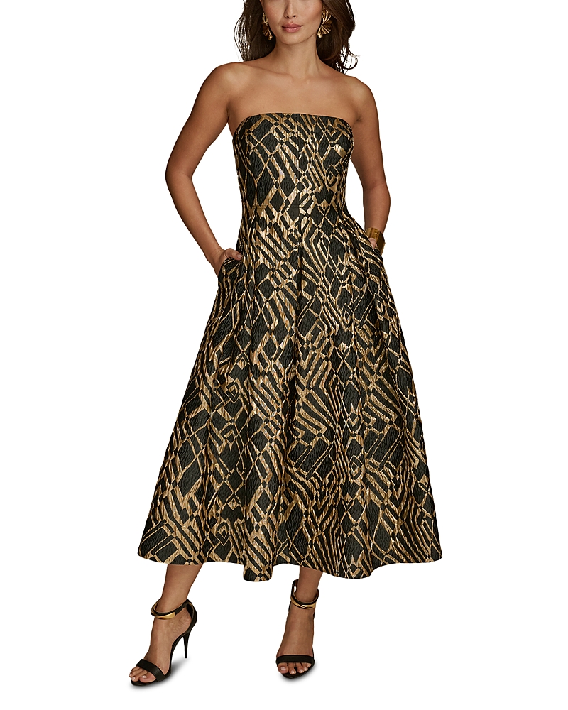 Donna Karan Jacquard Strapless Fit And Flare Dress In Brown
