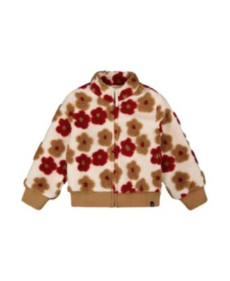 Girls' Full Zip Sherpa Jacket with Jacquard Floral Pattern - Little Kid