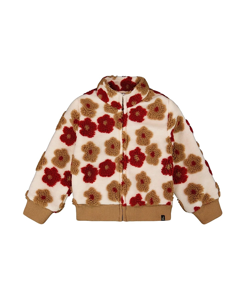 Deux Par Deux Girls' Full Zip Sherpa Jacket With Jacquard Floral Pattern - Little Kid In Neutral