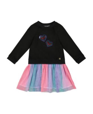 Deux par Girls' Bi-Material Dress with Mesh Skirt - Little Kid, Big Kid