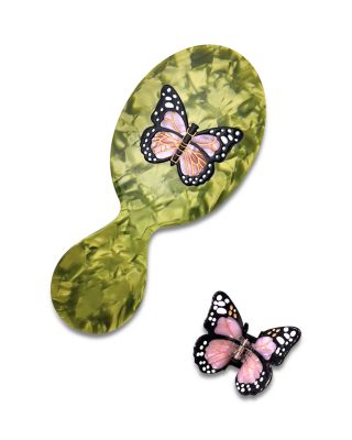 Pink Butterfly Hair Brush & Clip Gift Set