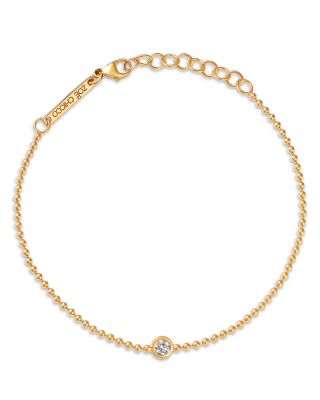 14K Yellow Gold Floating Diamonds Bezel Solitaire Chain Link Bracelet