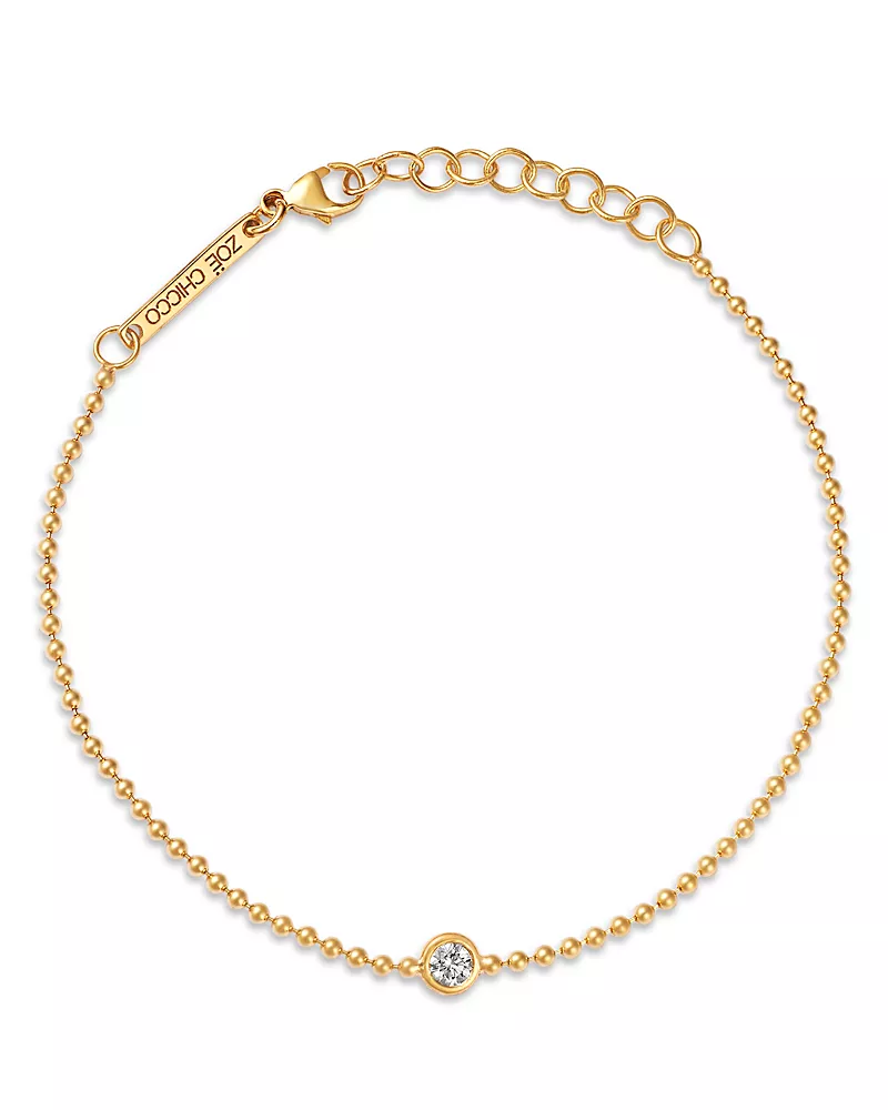 Zoe Chicco 14K Yellow Gold Floating Diamonds Bezel Solitaire Chain Link Bracelet