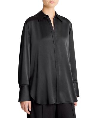 Lace Trim Satin Blouse