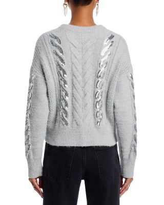 Oversized Sequin Cable Knit Crewneck Sweater - Exclusive